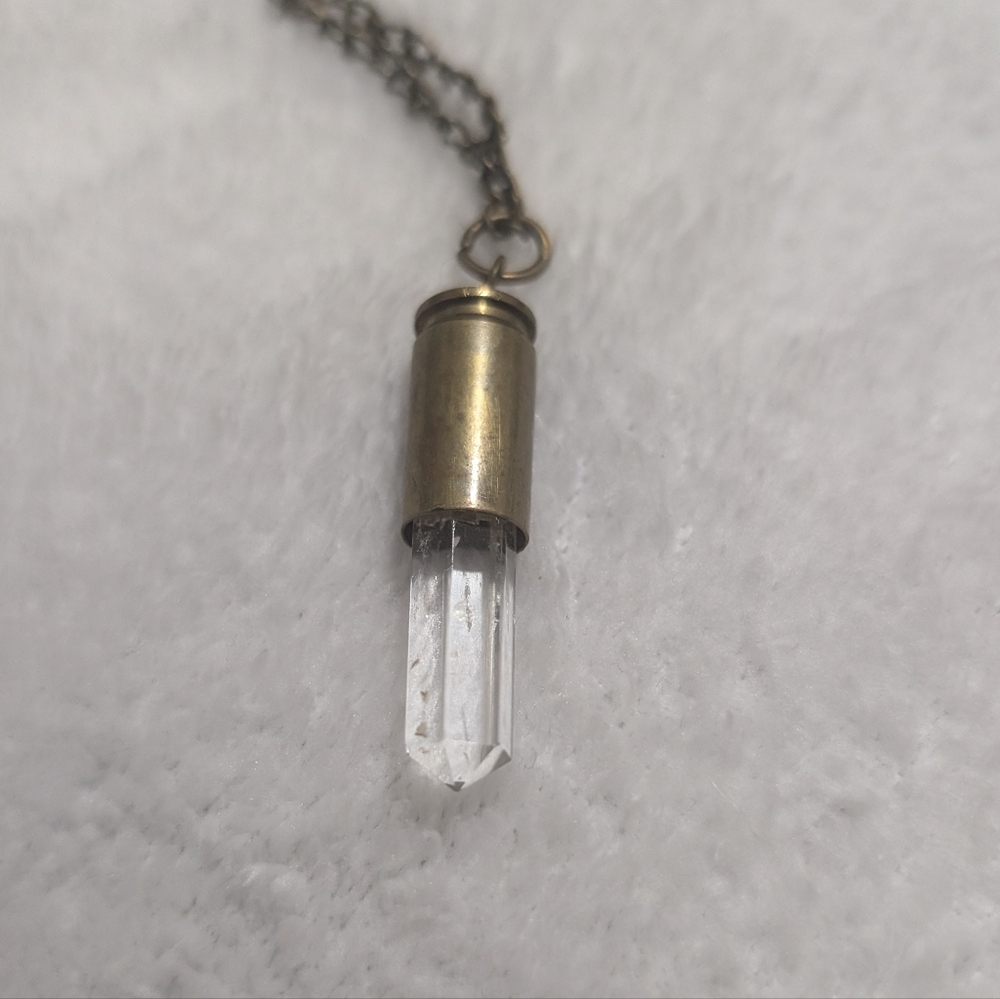 Clear Quartz Crystal Bullet Pendant Necklace • Silver Tone Chain • Minimalist